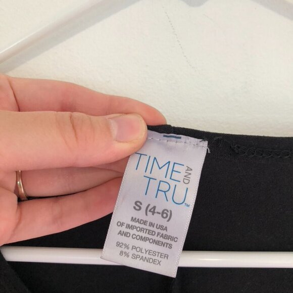 TIME AND TRU Sleeveless Knit Dress Solid Black Round Neck Short Mini Shift Small - Picture 6 of 13